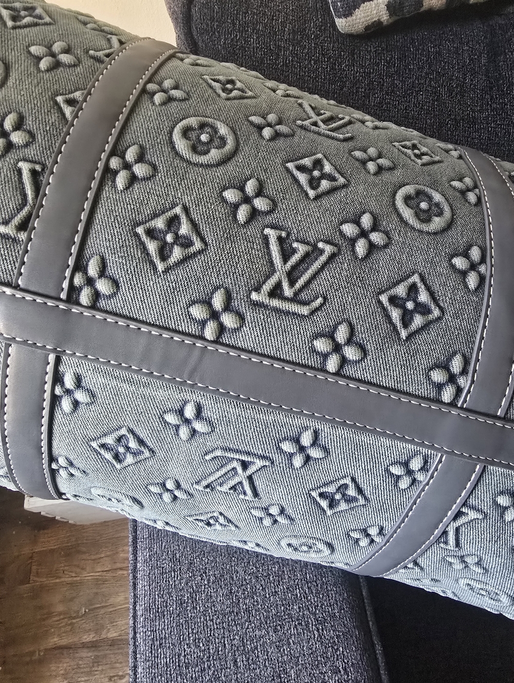 Cotton Denim Design All Kept 50 Traveler Embo Monogram Stonewashed Delux Duffel - Picture 15 of 16
